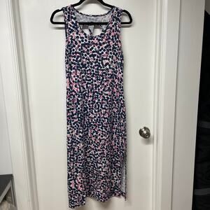 Talbots Womens Sleeveless Bubblegum Maxi Dress Stretch Cotton Size XS Pink Blue